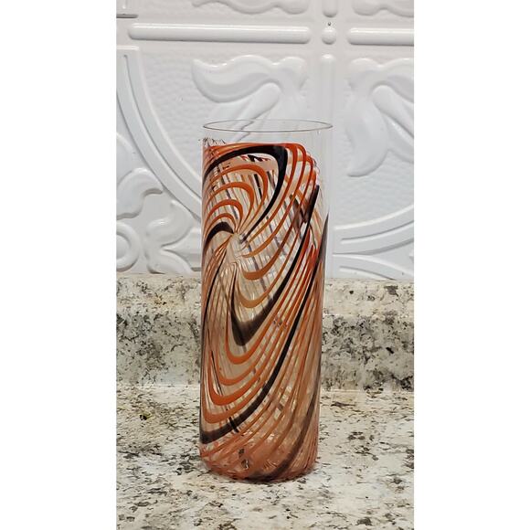 Peter Houk MIT Glass Lab Red & Black Swirl Design Vase 8" 2002 - Picture 8 of 16